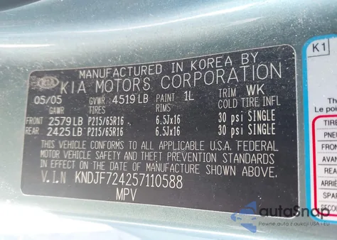 2005 Kia Sportage Lx из США, поврежденный, VIN KNDJF724257110588